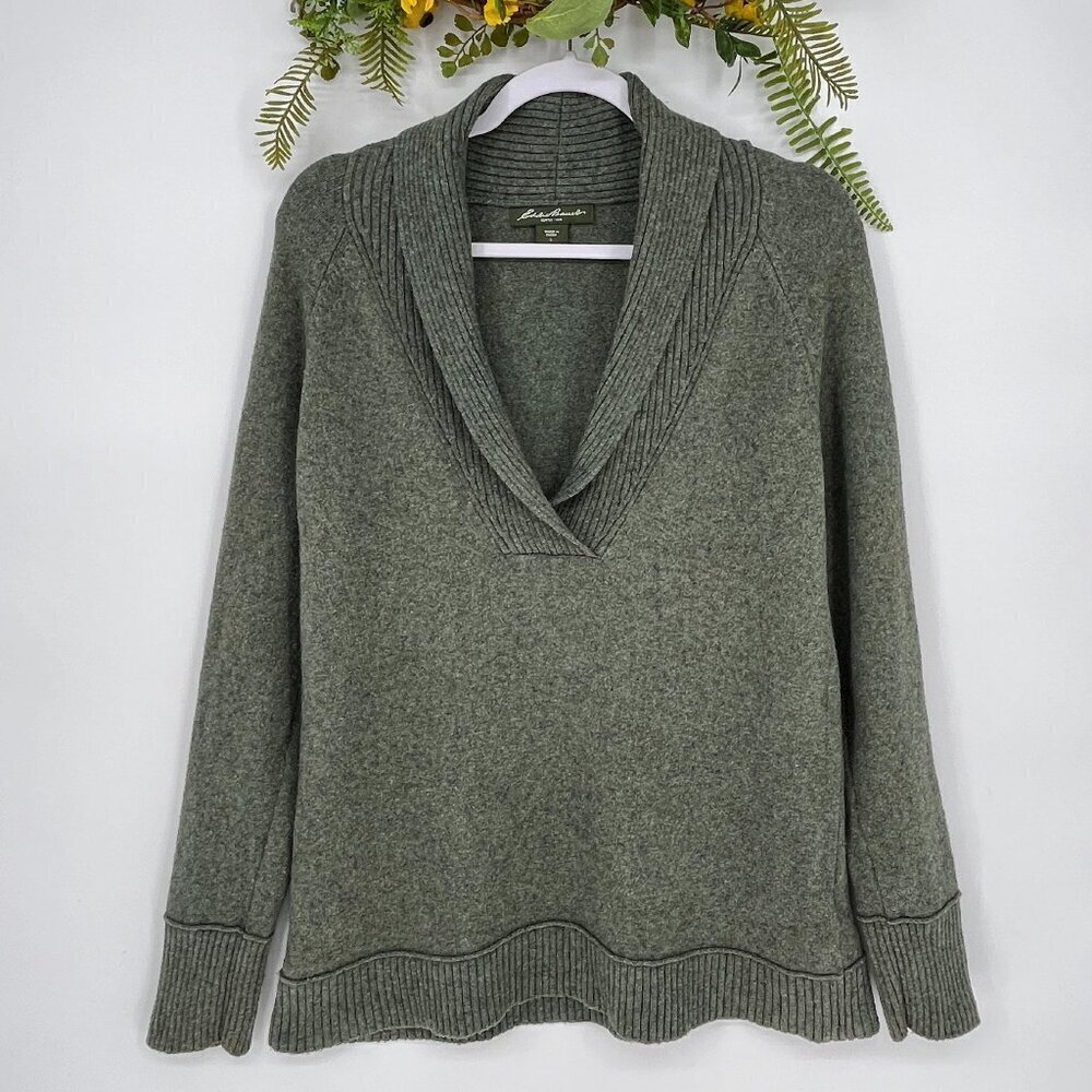 Eddie Bauer Sweater Mens L Sage Green Heathered Pullover Sweater Shawl Collar - Picture 1 of 4